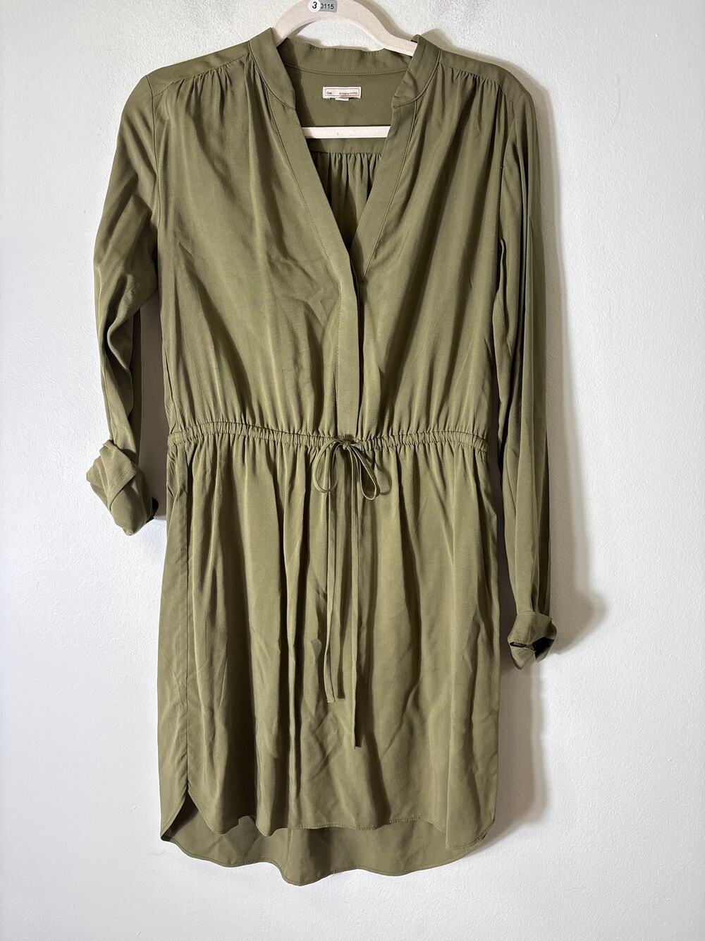 rayon knee length dresses GAP | | Gap Army Green Long Sleeve Dress Sz Xs milimilu